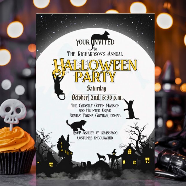Funny Halloween Party Black and White  Invitation (Creator Uploaded)