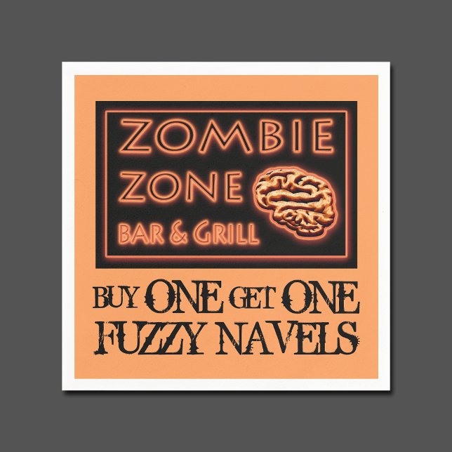Funny Halloween Party Drink Fuzzy Navel Napkins (Zombie Zone Halloween Paper Napkins)