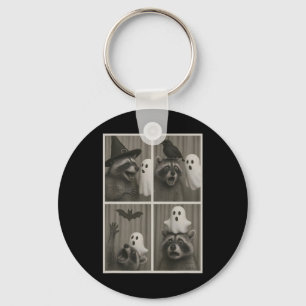 Funny Halloween Party Raccoon Photo Cabin Design Keychain
