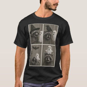 Funny Halloween Party Raccoon Photo Cabin Design T-Shirt