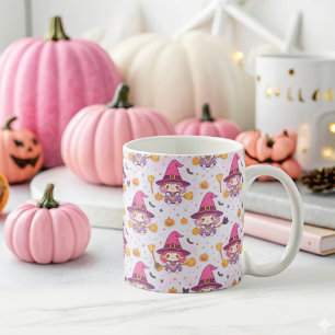 Funny Halloween Pattern with Pumpkins and witch Coffee Mug