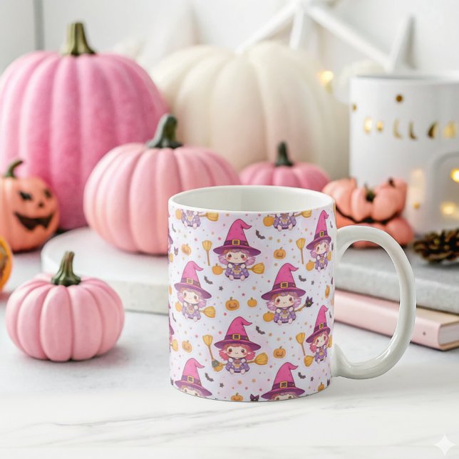 Funny Halloween Pattern with Pumpkins and witch  Coffee Mug (Creator Uploaded)