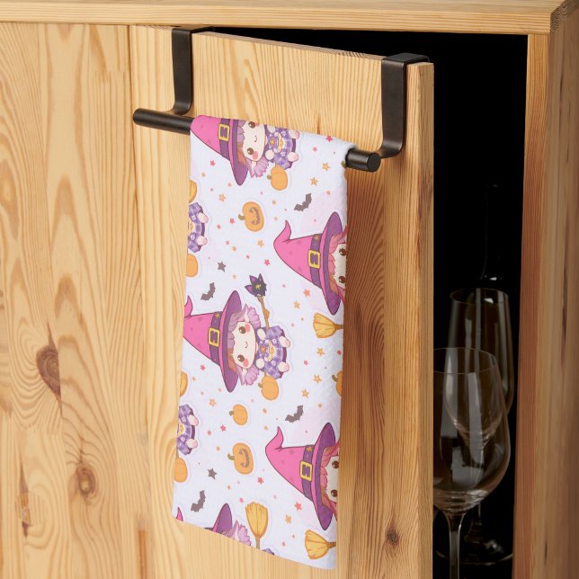 Funny Halloween Pattern with Pumpkins and witch  Kitchen Towel (Creator Uploaded)