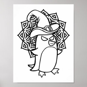 Funny Halloween Penguin Coloring Page Poster