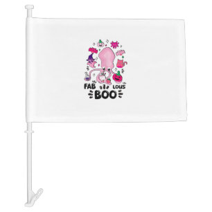 Funny Halloween Pink Cat Ghost Juggling Octopus Fa Car Flag