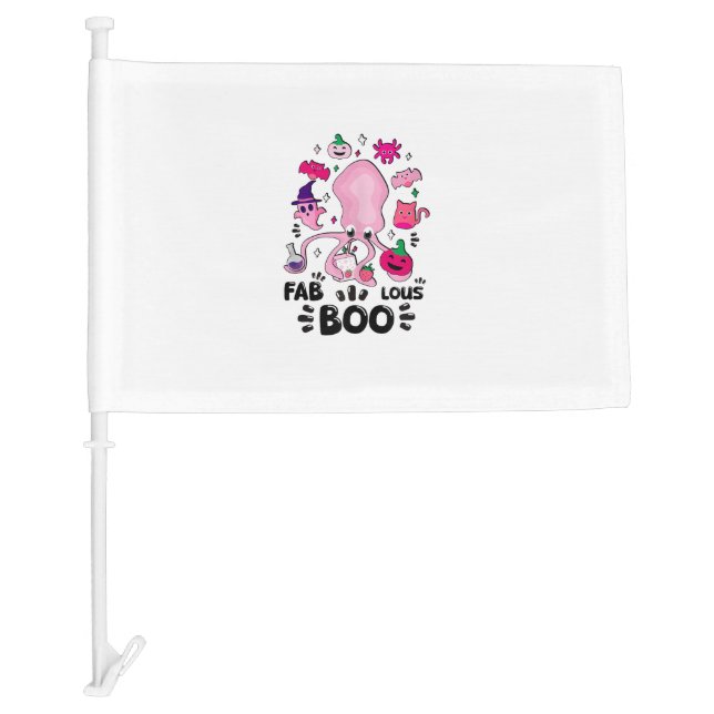 Funny Halloween Pink Cat Ghost Juggling Octopus Fa Car Flag (Front)