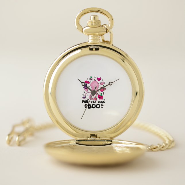 Funny Halloween Pink Cat Ghost Juggling Octopus Fa Pocket Watch (Inside)