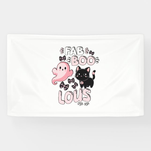 Funny Halloween Pink Ghost Spooktacular Cat Fab BO Banner (Horizontal)