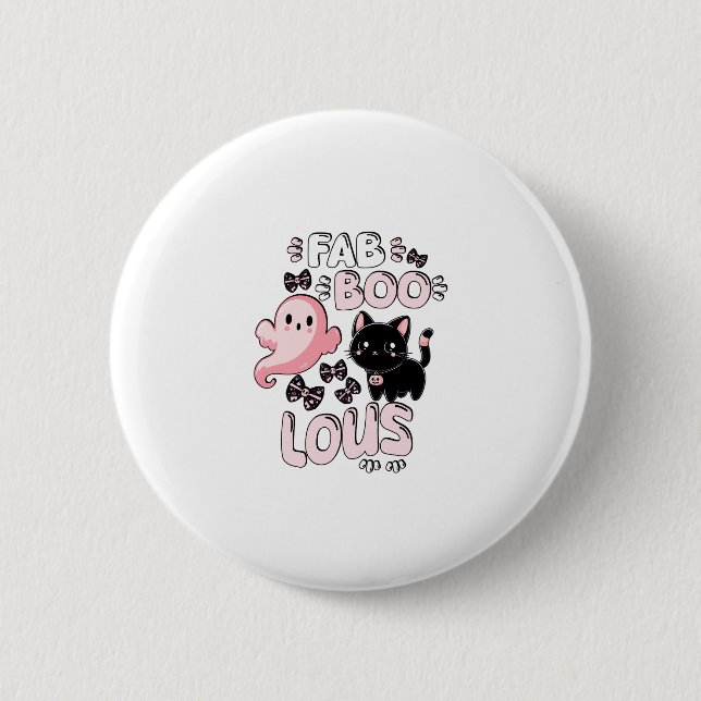 Funny Halloween Pink Ghost Spooktacular Cat Fab BO Button (Front)