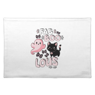 Funny Halloween Pink Ghost Spooktacular Cat Fab BO Cloth Placemat