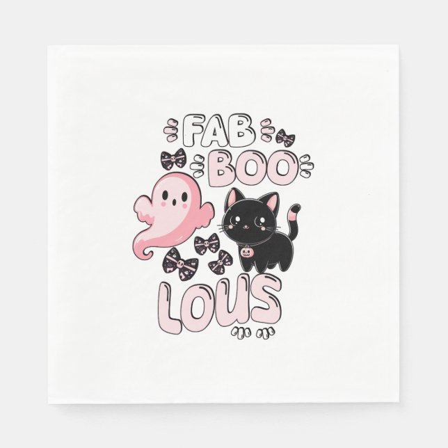 Funny Halloween Pink Ghost Spooktacular Cat Fab BO Napkins (Front)