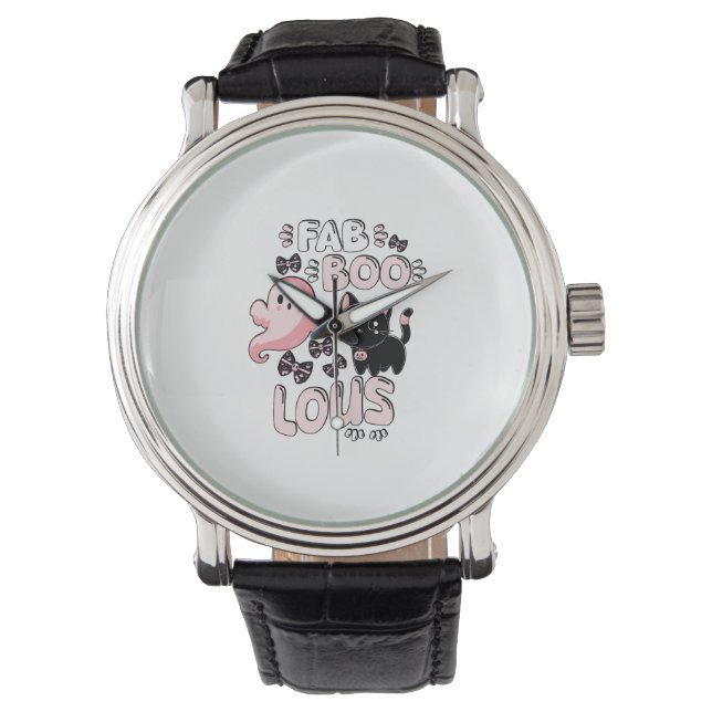 Funny Halloween Pink Ghost Spooktacular Cat Fab BO Watch (Front)