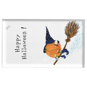 Funny Halloween Place Card Holder Witch Pumpkin