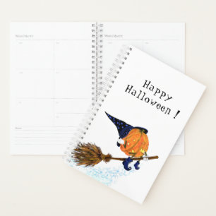 Funny Halloween Planner Witch Pumpkin Flying
