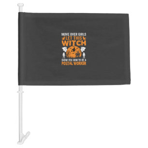 Funny Halloween Postal Worker Witch Cat Graphic Car Flag
