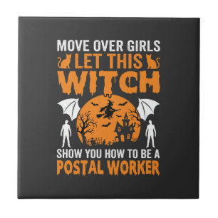 Funny Halloween Postal Worker Witch Cat Graphic Ceramic Tile