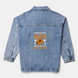 Funny Halloween Postal Worker Witch Cat Graphic Denim Jacket