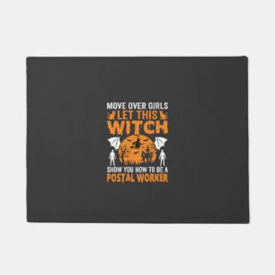 Funny Halloween Postal Worker Witch Cat Graphic Doormat