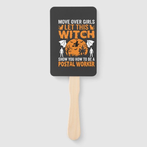 Funny Halloween Postal Worker Witch Cat Graphic Hand Fan