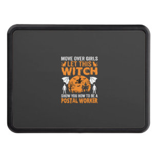 Funny Halloween Postal Worker Witch Cat Graphic Hitch Cover