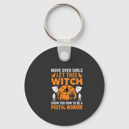 Funny Halloween Postal Worker Witch Cat Graphic Keychain