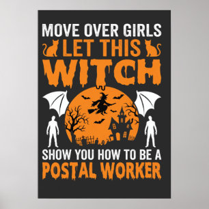 Funny Halloween Postal Worker Witch Cat Graphic Poster