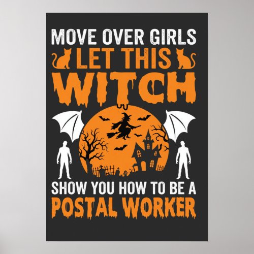 Funny Halloween Postal Worker Witch Cat Graphic Poster