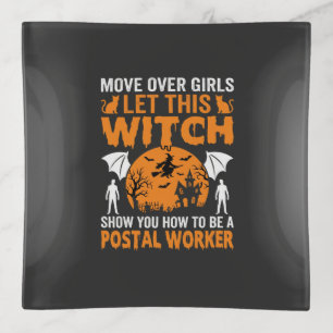 Funny Halloween Postal Worker Witch Cat Graphic Trinket Tray