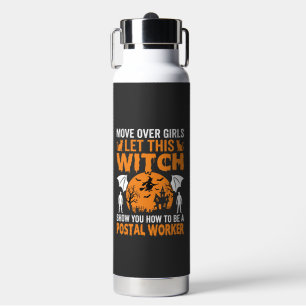 Funny Halloween Postal Worker Witch Cat Graphic Water Bottle