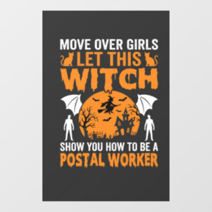 Funny Halloween Postal Worker Witch Cat Graphic Window Cling