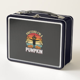 Funny Halloween Pretend Im a Pumpkin Retro Design Metal Lunch Box