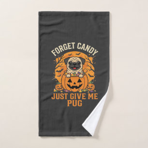 Funny Halloween Pug Candy Design_1 Hand Towel
