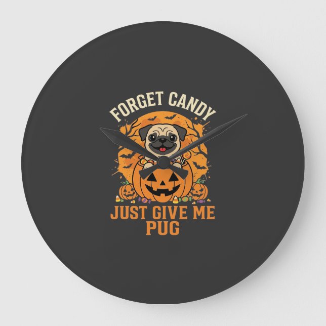 Funny Halloween Pug Candy Design_1 Large Clock (Front)