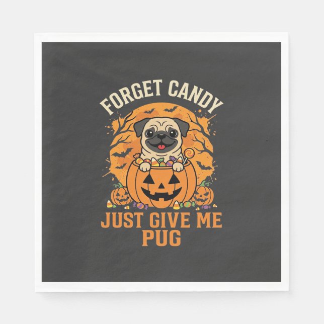 Funny Halloween Pug Candy Design_1 Napkins (Front)