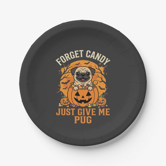 Funny Halloween Pug Candy Design_1 Paper Plates (Front)