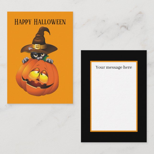funny Halloween pumpkin cat add message Note Card (Front/Back)