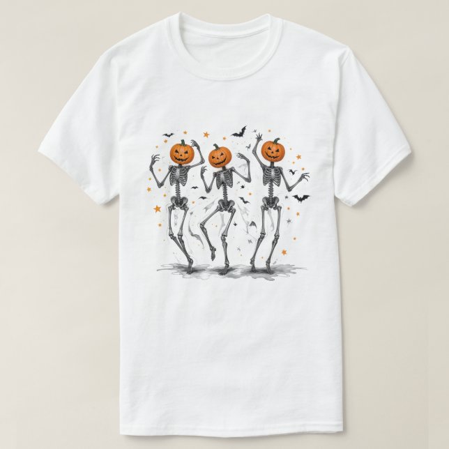Funny Halloween Pumpkin Dancing Skeleton Costume T-Shirt (Design Front)