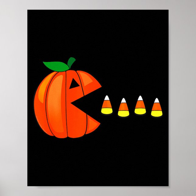 Funny Halloween Pumpkin Eating Candy Corn  Poster (Front)