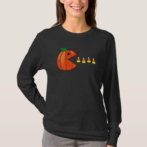 Funny Halloween Pumpkin Eating Candy Corn T_Shirt