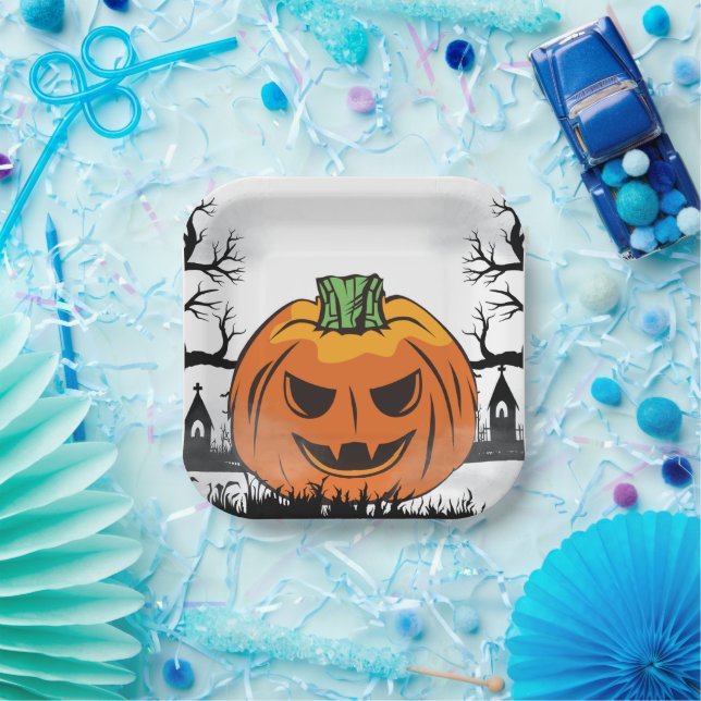 Funny Halloween Pumpkin Halloween Party decoration Paper Plates (Party)