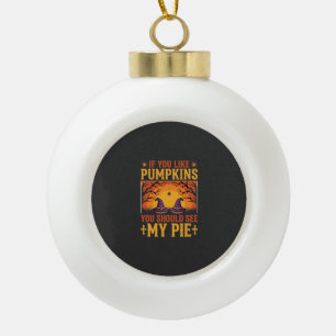 Funny Halloween Pumpkin Pie Witch Design_1 Ceramic Ball Christmas Ornament