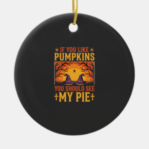 Funny Halloween Pumpkin Pie Witch Design_1 Ceramic Ornament