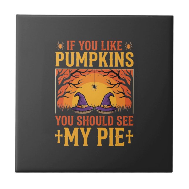 Funny Halloween Pumpkin Pie Witch Design_1 Ceramic Tile (Front)