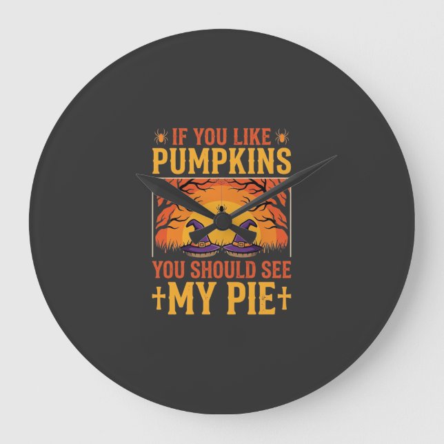 Funny Halloween Pumpkin Pie Witch Design_1 Large Clock (Front)