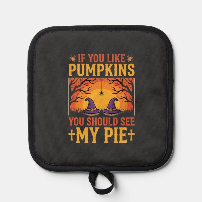 Funny Halloween Pumpkin Pie Witch Design_1 Pot Holder (Front)