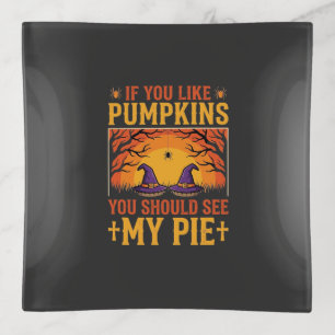Funny Halloween Pumpkin Pie Witch Design_1 Trinket Tray