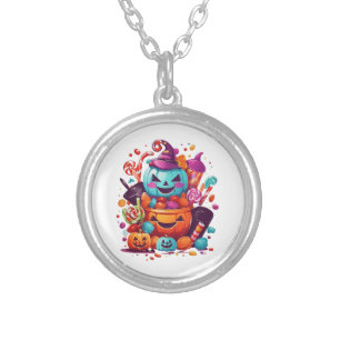funny halloween pumpkin silver plated necklace
