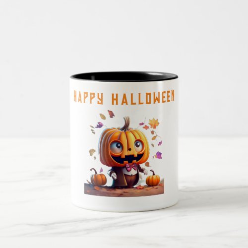 Funny Halloween pumpkin Smiling  Two_Tone Coffee Mug