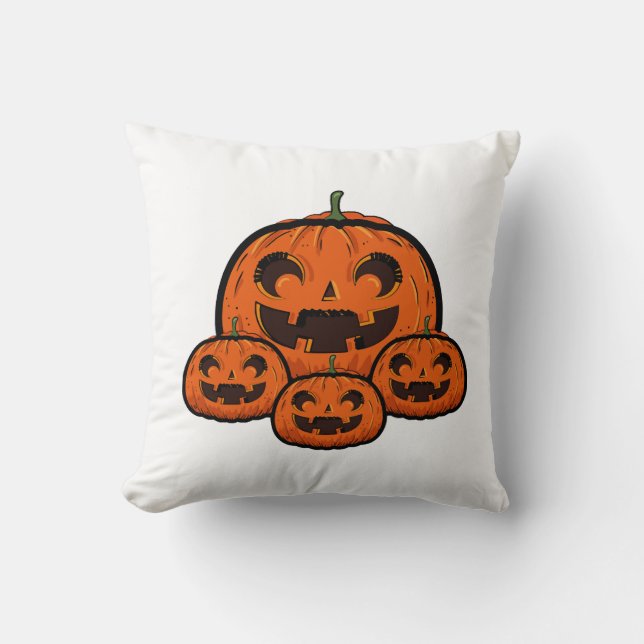 Funny Halloween Pumpkin, Spooky Halloween Throw Pillow (Front)