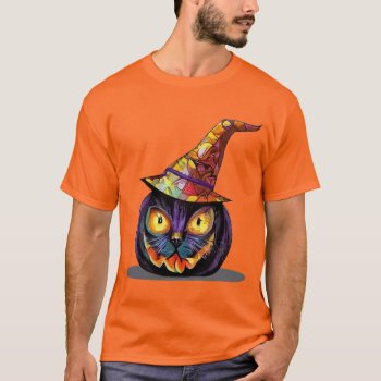 Funny Halloween Pumpkin With Cat Face T-shirt by naturesmiles at Zazzle